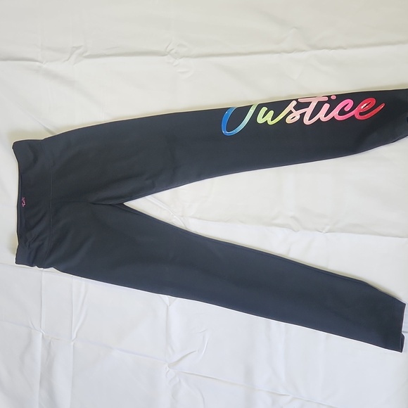 Justice Girls Black Leggings Size 10  Rainbow Ombre Logo| Active Stretch Pants - Picture 5 of 5